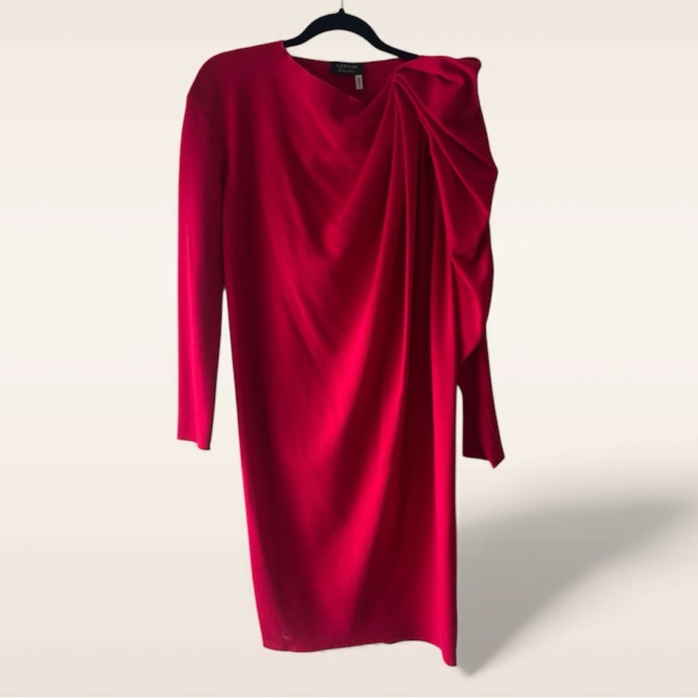 Lanvin Draped Red Long Sleeve Dress